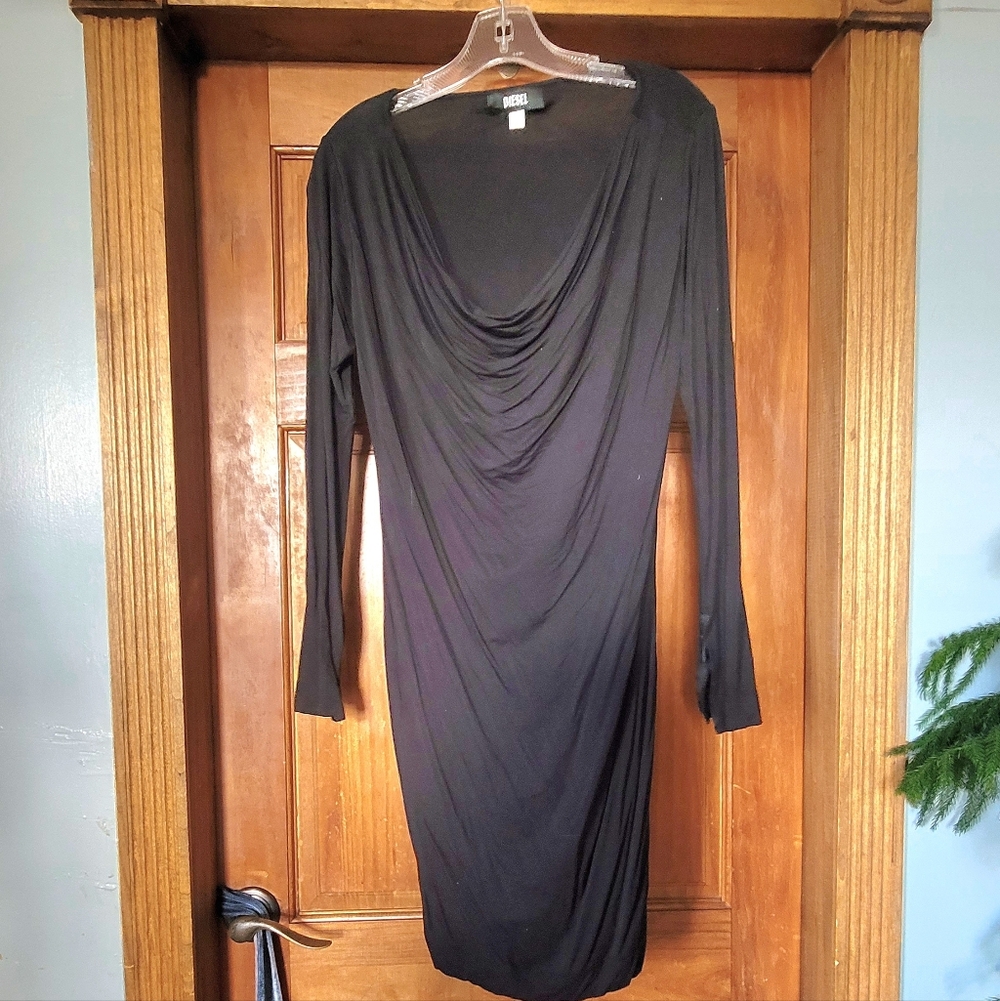 Diesel Black Long Sleeve Draped Dress